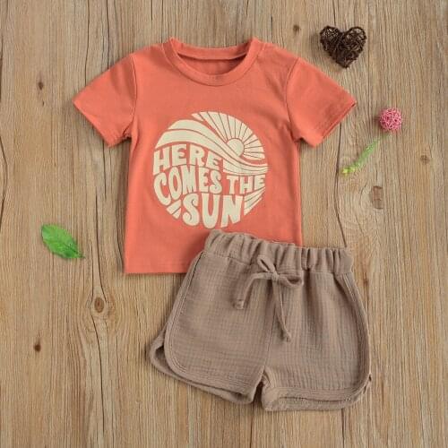 Newborn Baby Boys Pattern Printing 2pcs Outwear Set Infant Short Sleeve Tops + High Waist Short Pants Toddler Summer Tracksuits