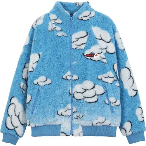 LACIBLE Hip Hop Warm Parka Jacket Mens Streetwear Retro Vintage Cloud Bomber Jacket Coats Winter Harajuku Fleece Jacket Outwear