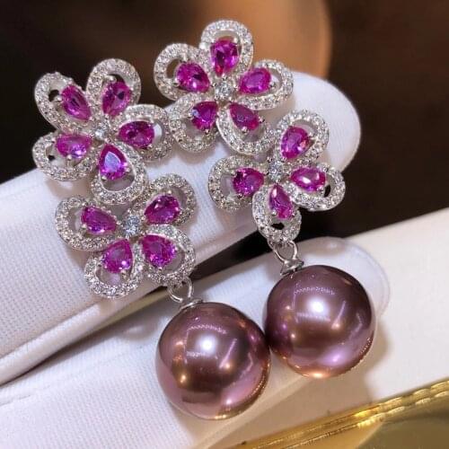 M131 Solid 925 Sterling Silver Round 10-11mm Nature Fresh Water Purple Pearls Drop Dangle Earrings for Women Fine Birthday Gifts