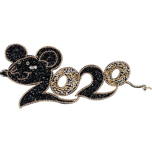 Creative 2020 New Year Mouse Rhinestones Beaded Patches Accessories Craft for Clothes Bags Decorative 5 pieces