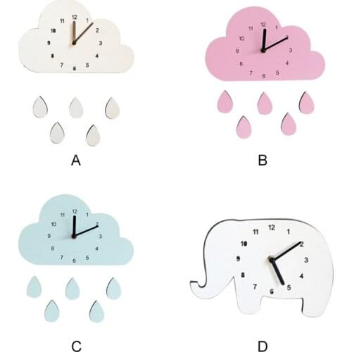Nordic Wooden Cloud raindrop Shaped Wall Clock Kids Room Decor Baby Gender Neutral Wall Clock Nursery Baby Gift