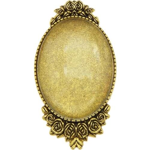 Wholesale 5pcs Antiqued Gold Alloy Blank Bezel Tray Oval Pin Brooch Base Settings Fit Glass Cameo DIY Brooches Charms Jewelry