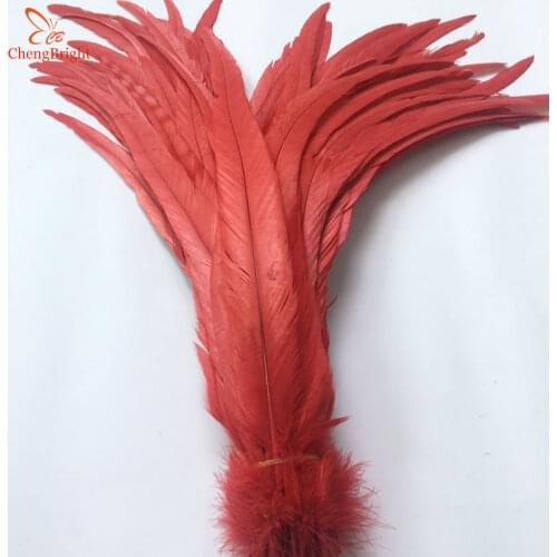 ChengBright Wholesale 100PCS 14-16Inch Red Rooster tail Feathers For Decoration Craft Feathers Christma Pheasant Feathers Diy