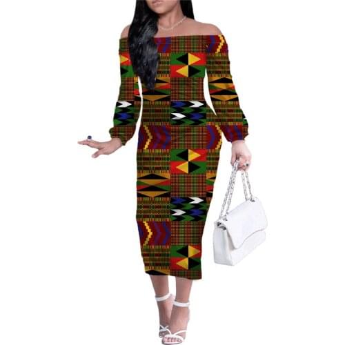 HYCOOL Wholesale Fall Long Sleeve African Clothes For Women Elegant Casual Women Lady Bodycon Dress Off Shoulder Sexy Maxi Dress