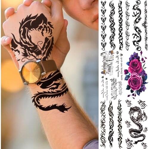 Realistic Black Dragon Fake Tattoo Sticker For Men Women Indian Tribal Totem Temporary Tattoos Inspired Quotes Tatoo Thigh Face