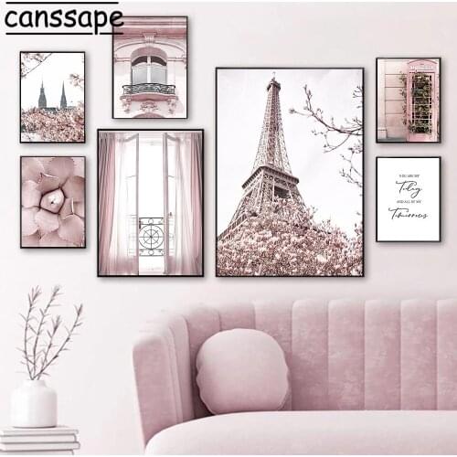 Romantic City Canvas Painting Balcony Tower Wall Art Poster Succulent Plants Prints Nordic Wall Pictures For Living Room Decor