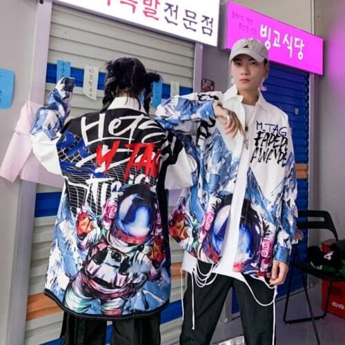 2021 Spring Hong Kong Style Printed Couple Long Sleeve Shirt Mens And Womens Youth Fashion Loose Fit Shirts Oversize Clothing