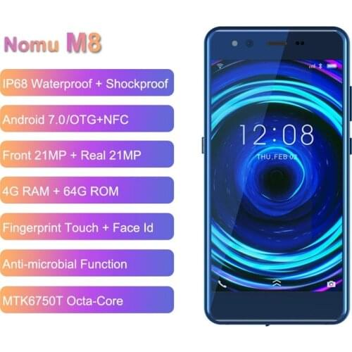 Nomu M8 IP68 Waterproof 4GB 64GB Smartphone Octa Core 4G LTE 16MP+16MP Android 7.0 MTK6750T 5.2'' HD 2950mAh Mobile Phones