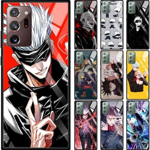 Anime Jujutsu Kaisen Glass Case For Samsung Galaxy Note 20 Ultra 10 Plus 5G 9 8 10Lite Soft Black Frame Cover Transparent Coque