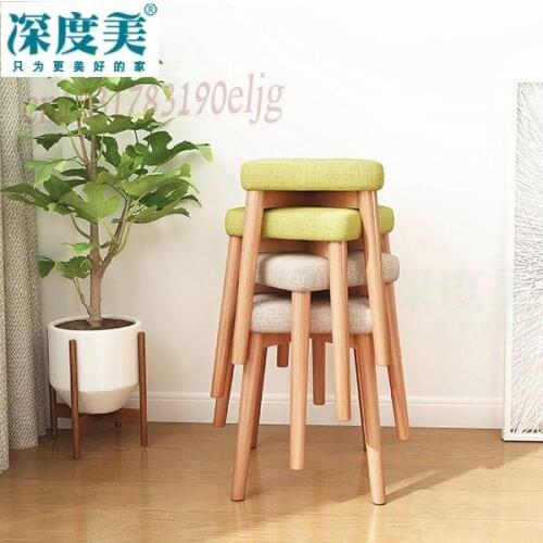 Solid Wood Dining Table Stool Makeup Dressing Stool Fashion Shoe Bench Square Stool Living Room Chair Fabric Small Stool Creativ