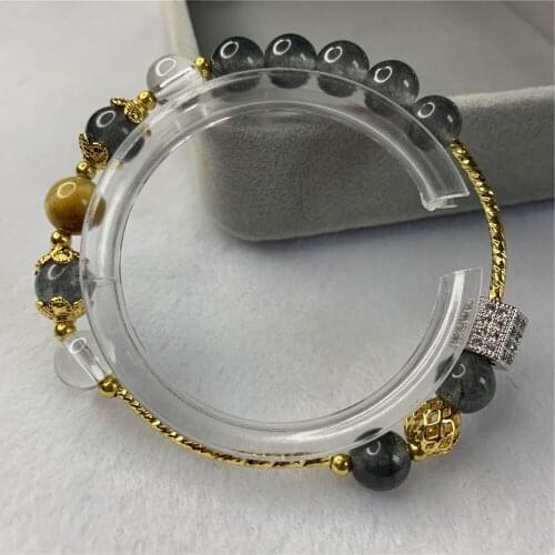 Bohemia New Style Natural Stone Gray Jades 8mm Round Bracelet Zinc Pendant Chain Birthday Gift for Girls' Party 7.5inch Y885