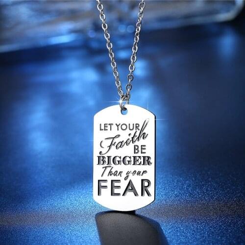 Inspirational English letter stainless steel pendant necklace link chain steel color tag for women and men