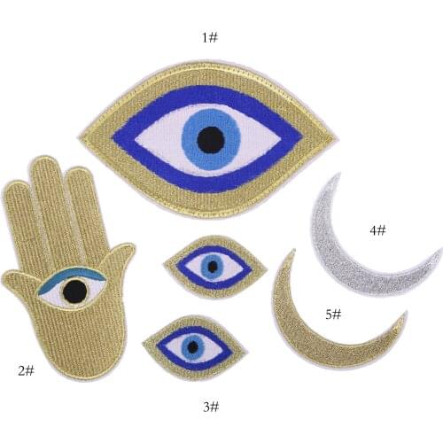GUGUTREE embroidery big eyes patches gesture moon patches badges applique patches for clothing ZK-93