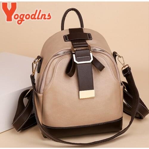 Yogodlns Vintage Backpack For Women High Quality PU leather School Bag Large Capcity Travel Bag Brands Fashion Rucksack Pack