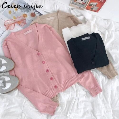 SHIJIA Pink Wool Knitted Cardigan Woman V Neck Single Breasted Open Sweater Autumn Korean Chic Long Sleeve Knit Coat