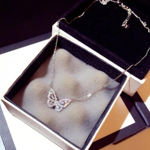 Women Cubic Zirconia Golden Butterfly Pendant Chain Necklace Choker Jewelry Gift
