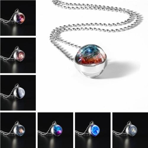 New Vintage Handmade Glass Ball Planet Universe Starry Sky Galaxy Pendant Necklace Women Fashion Time Gem Jewelry Accessori