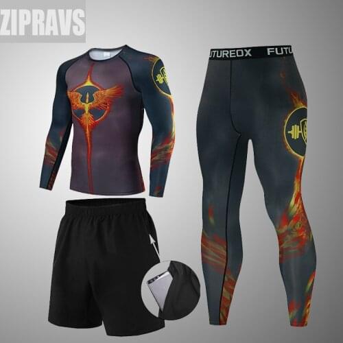 ZIPRAVS 3 pieces/set of mens sportswear gym fitness compression sportswear running jogging sportswear workout tights2021