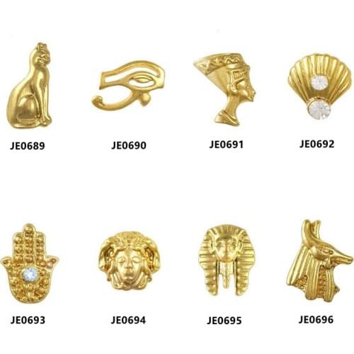 10PC/lot 3D Golden Egyptian Cleopatra Nail Art Charms,8 Styles Egypt Pharaoh Golden Metal Charms For Nails Decorations D9003(3)