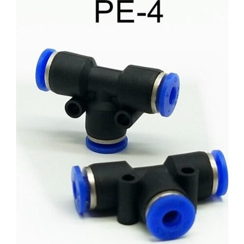 10pcs/lot Pneumatic Fittings 3 Way T-shape 4mm OD Hose Push in Fitting PE-4 Tee Fitting