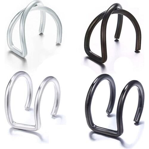 2Piece Punk Man/Women Stainless Steel Ear Clip Fake Earring Cuff Wrap Earrings No piercing-Clip On Cartilage Wrap Jewelry