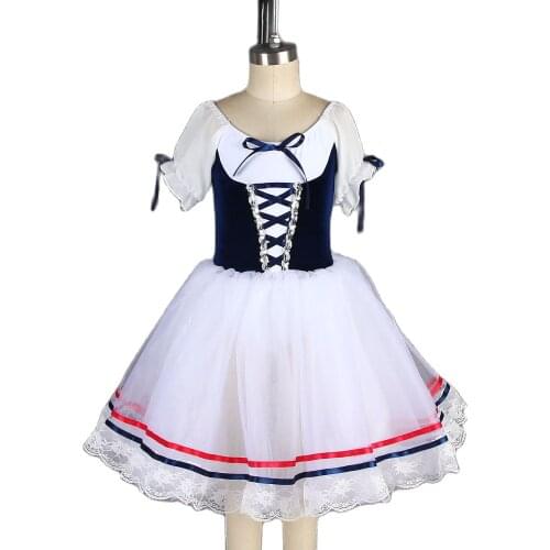20026 navy blue bodice ballet tutu girl & women stage performance ballet tutu Romantic ballet tutu with chiffon puff sleeve tutu