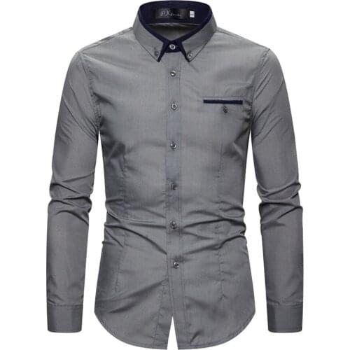 2021 New Mens Shirts Long Sleeves Male High Quality Solid Color Fashion Double Collar Business Casual Slim Large Size M-5XL