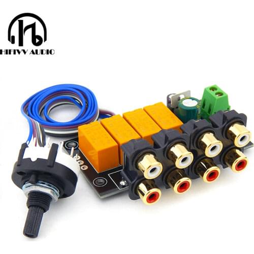 Hifi audio 4 pairs RCA input Source Selector For Audio Preamp Power Amplifier DIY Kit assembled board 4 ways in 1 output