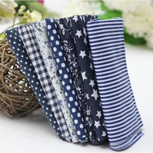 7pcs Blue DIY 25*25cm Squares Pre Cut 100% Cotton Fabric Quilt Fabric Quarters