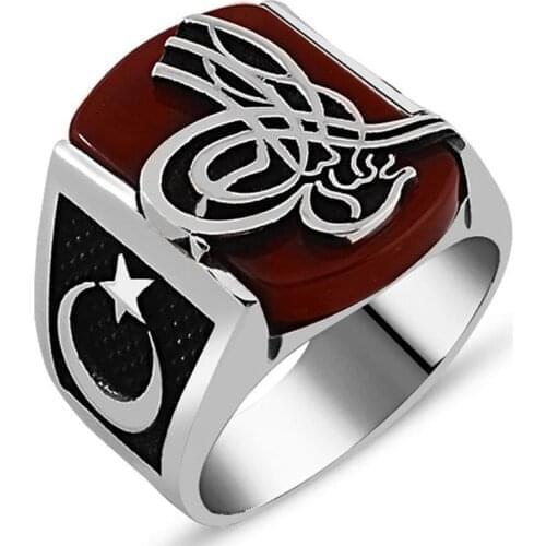 925 Sterling Silver Agate Stone of Tuğralı Ring