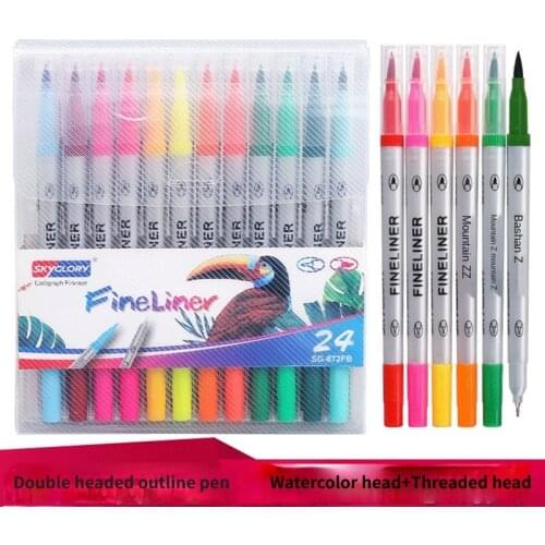 Water Color Pens Spotify Premium 12/24/36 Colors Soft Head Hook Line Double Head Fine Art Painting Pen Watercolor Pen Art Set