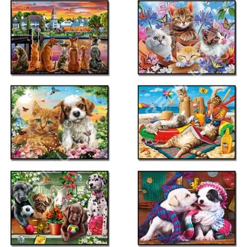 Diamond Painting Puppy & Kitten Full Square / Round Diamond Embroidery 5D Diamond Mosaic Pattern Rhinestones Pasted Cross Stitch