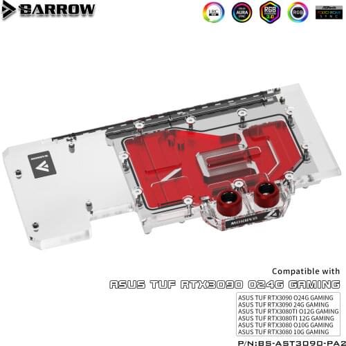 Barrow GPU Water Cooling Block For ASUS TUF RTX 3080 O10G GAMING,Full Cover 5v ARGB GPU Cooler,BS-AST3090-PA
