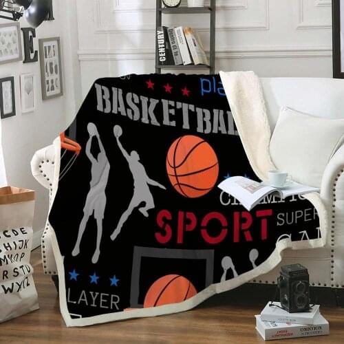 Basketball Sherpa Fleece Blanket for Kids Sports Thin Quilt Black Fluffy Blanket Teens Plush Throw Blanket Sports Boys Dropship