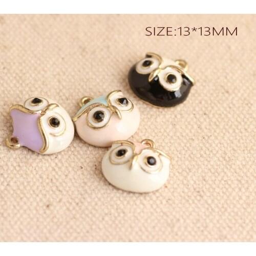 Free Shipping 50PCS/Lot 14*13MM Cartoon Animal Owl Head Shape Oil Drop Jewelry DIY Bracelet Charm Gold Tone Alloy Enamel Pendant