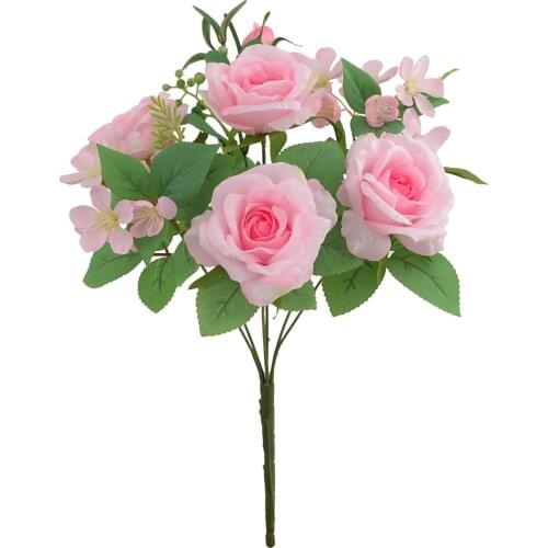 Bouquet Artificial Rose Flower Office 7 Pieces For Wedding Party Decoration 12 Heads White Silk Home Fake Flowers