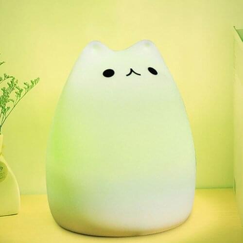 Colorful Silicone Cat Night Light LED Kids Night Light Tap Control Model Chang Silicone Toy Soft Cover Nursery Bedroom Bedside