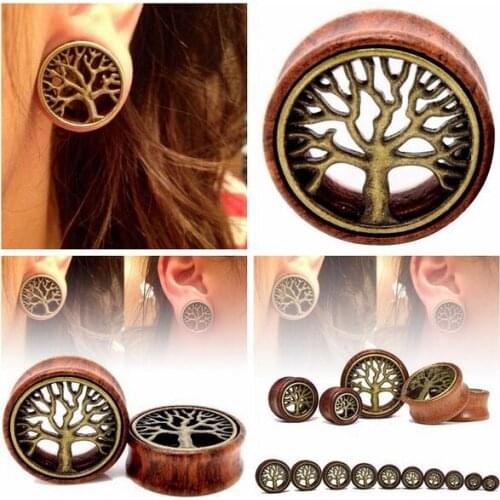 1 Pair Tree of Life Wood Expanders Piercing Fashion Ear Plug Flesh Tunnels Gauge Stretcher to Ear Saddle Body Jewelry