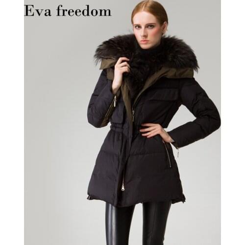 Eva Freedom Winter Down Jacket Ladies 2020 High Fashion Oversized Raccoon Collar Hooded Plus Size Thick Warmth Parker Down Jacke