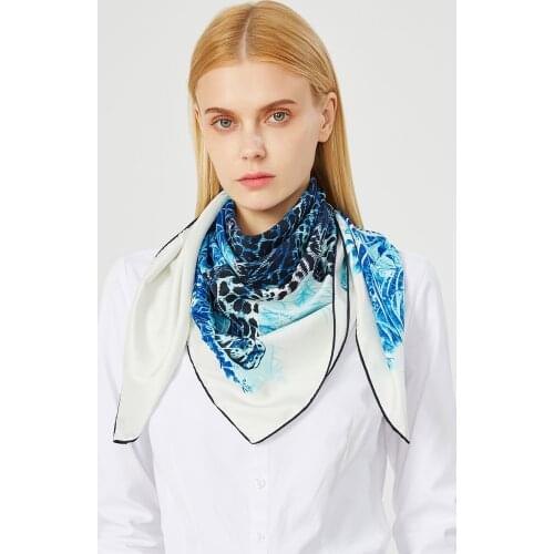 90cm Leopard Hijab Scarf Luxury Twill Silk Square Scarves Brand Women Head Scarf Handmade Curled Design Foulard Bandana Ladies