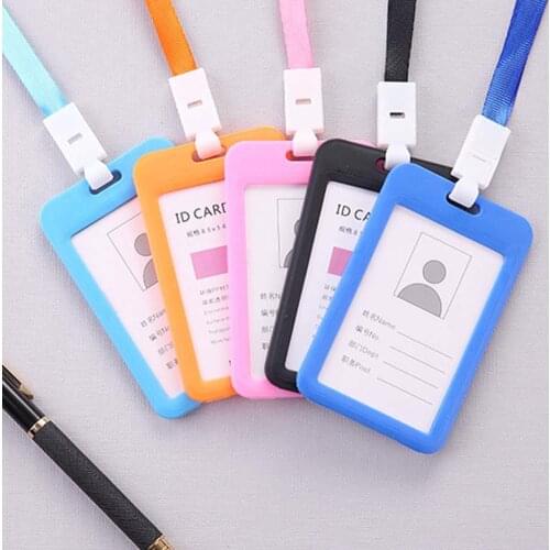 Portable Double Sided Transparent Employee ID Card Holder Name Tags with Lanyard