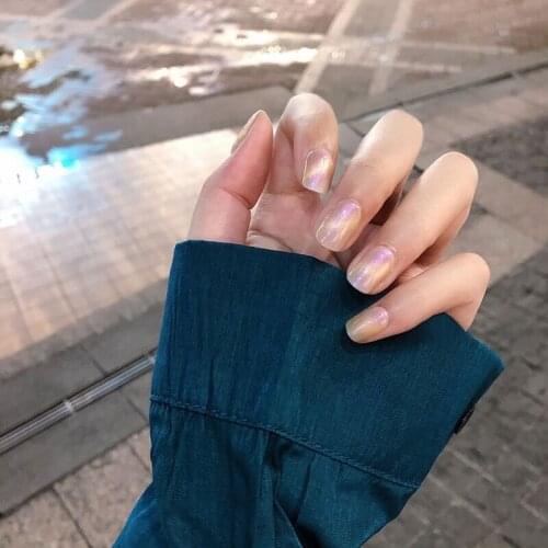 Ins Ice Cream cat eye UV gel false nails 24pcs french Bride cute fake nails macaron pure color bride full nail tips lady