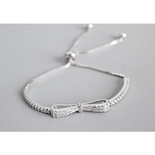Exquisite 925 silver bracelet in Jewelry Bowknot inlay micro zircon Adjustable Chain bracelets for women Engagement Girl Gift