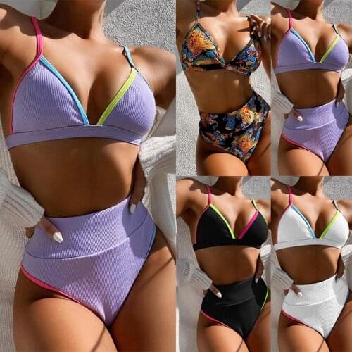 2 PCS Split Sexy Solid Color Bikini Female Swimwear Bandeau Biquini Swimsuit Women Bathing Suit Push Up Bikini Set Beachwear