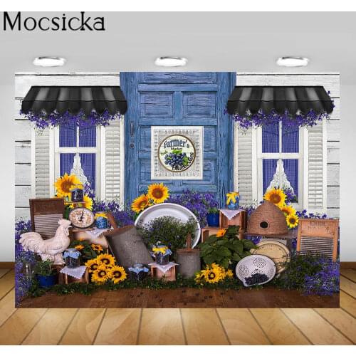 Mocsicka Farmers Market Backdrop Sunflower Lavender Blueberry Baby Birthday Cake Smash Photo Background Newborn Photography Prop