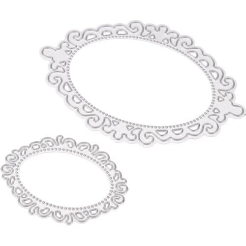 2pcs Fashionable Oval Metal Cutting Dies Scrapbooking Album Decor Hollow Out DIY Template Lace Embossing Folder Stencil