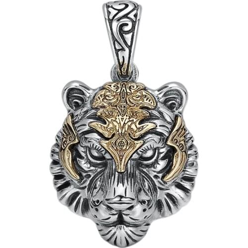 New real solid s925 sterling silver tiger head Man pendant hip-hop cool simple personality retro mighty gift for men