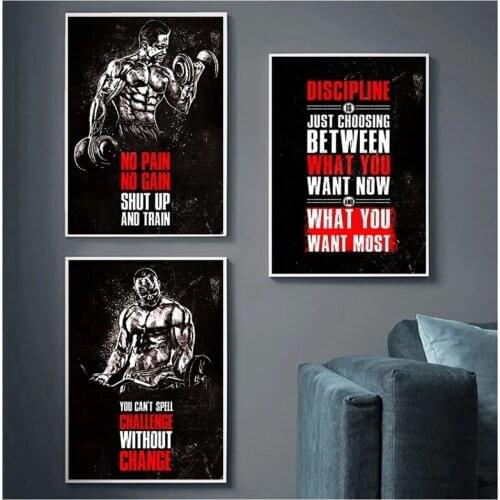 Muscle Bodybuilding Fitness Motivational Quotes Canvas Painting Poster Wall Picture Print Home Gym Office Decor Wall Stickers