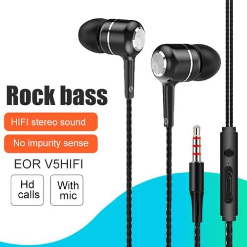 EOR V5 Portable HiFi Stereo Sound In-Ear Sports Lightweight Wired Earphones Earbud with Mic