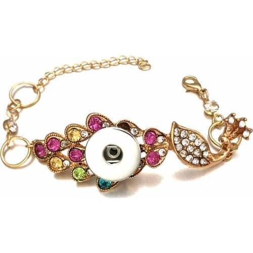 New arrival Crystal 148 Peacock Fashion Link Fit 18mm Snap Button Bracelets Bangle Interchangeable Charm Jewelry For Women Gift